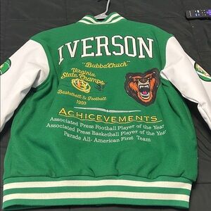 Iverson Kids Green and White Varsity Jacket